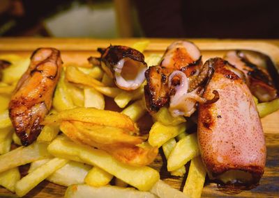 Close-up of meat and vegetables on plate