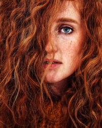 Close-up portrait of a serious young woman