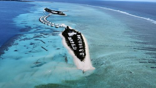 High angle view of swimming in sea