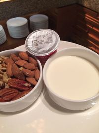 High angle view of breakfast on table