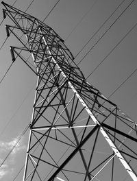 Low angle view of electricity pylon against sky