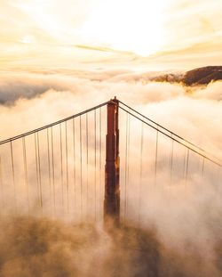 Aerial view of bridge against sky during sunset