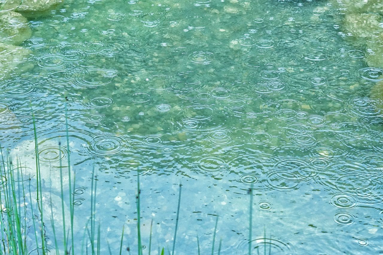 FULL FRAME SHOT OF RAINDROPS ON WET SWIMMING POOL