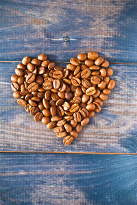 High angle view of coffee beans on table