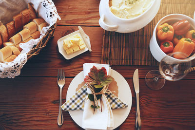 High angle view of food on table