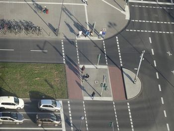 High angle view of people on road