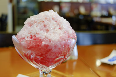 Close-up of ice cream on table