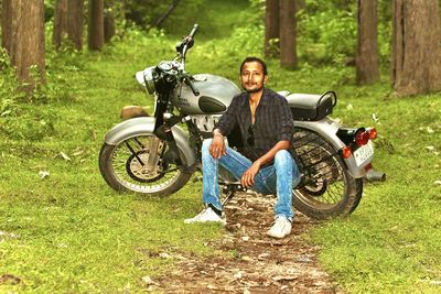 Portrait of man riding motorcycle