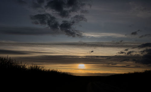 Scenic view of silhouette landscape against sky during sunset