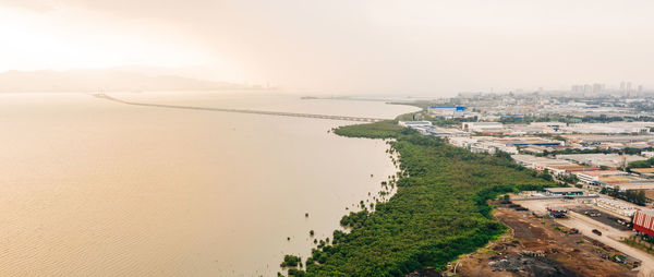 High angle view of beach against sky