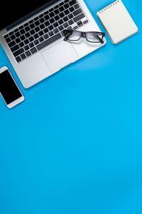 High angle view of laptop on table