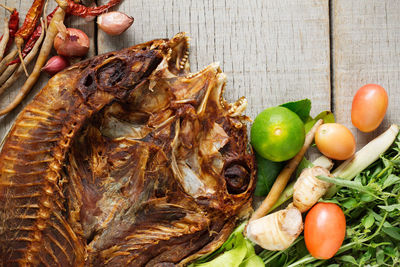 Close-up of seafood and limes