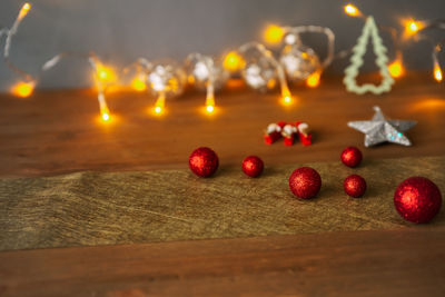 Close-up of christmas decorations on table