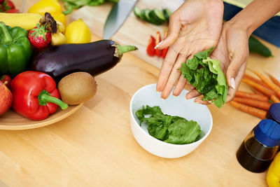 High angle view of vegetables on table