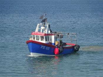 High angle view of ship in sea