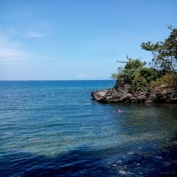 Scenic view of sea against blue sky