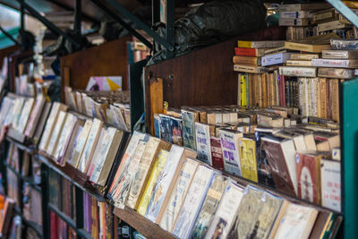 Books arranged on shelf