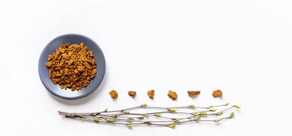 High angle view of food against white background