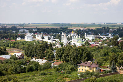 High angle view of townscape against sky