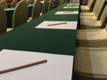 Close-up of seats in row