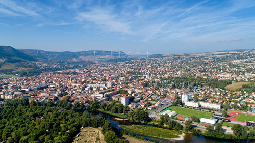 High angle view of townscape against sky
