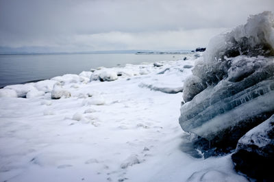 Scenic view of sea against sky during winter