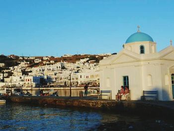 View of town with buildings in background