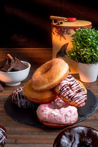 High angle view of breakfast on table