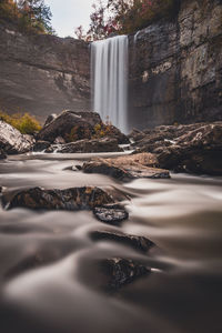 Surface level of water flowing through rocks