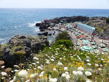 Scenic view of sea against clear sky