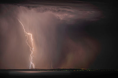 Scenic view of sea against sky during thunderstorm