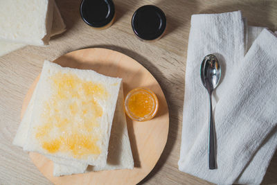 High angle view of food on table