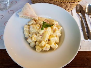 High angle view of breakfast served in plate