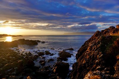 View of calm sea at sunset