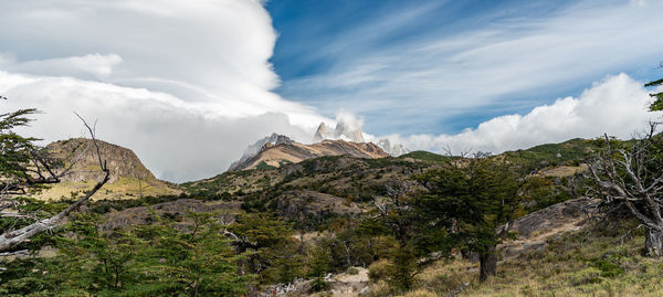 Panoramic view of landscape and mountains against sky