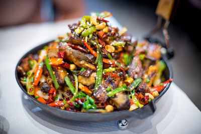 High angle view of salad in plate on table