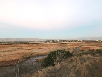 Surface level of countryside landscape against clear sky