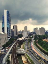 High angle view of cityscape against sky