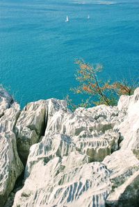 Scenic view of sea by cliff