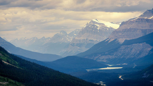 Scenic view of mountains against cloudy sky