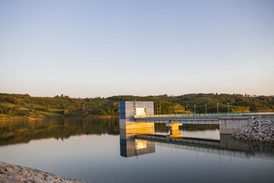 Scenic view of lake against clear sky