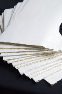 High angle view of books on table