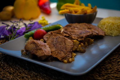 Close-up of food in plate on table