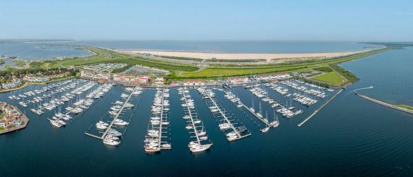 High angle view of sea against clear sky