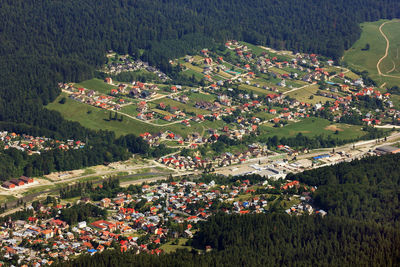 High angle view of houses in village
