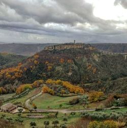 Scenic view of landscape against sky during autumn