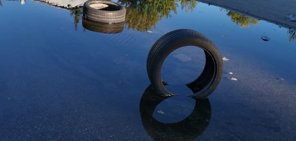 High angle view of reflection in lake