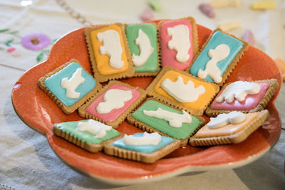 High angle view of cookies on table