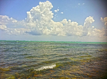 Scenic view of sea against cloudy sky