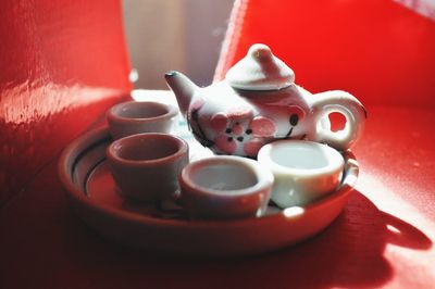 Close-up of tea cup on table